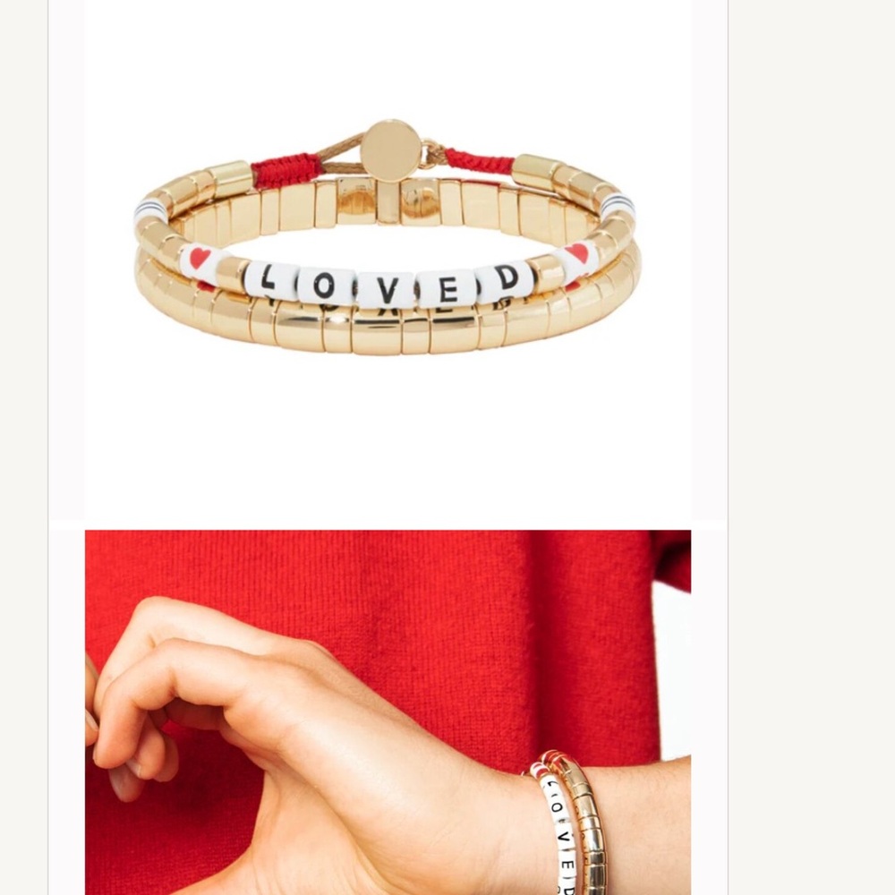 NWT Roxanne Assoulin Love Gold and Red Beaded Bracelet Set